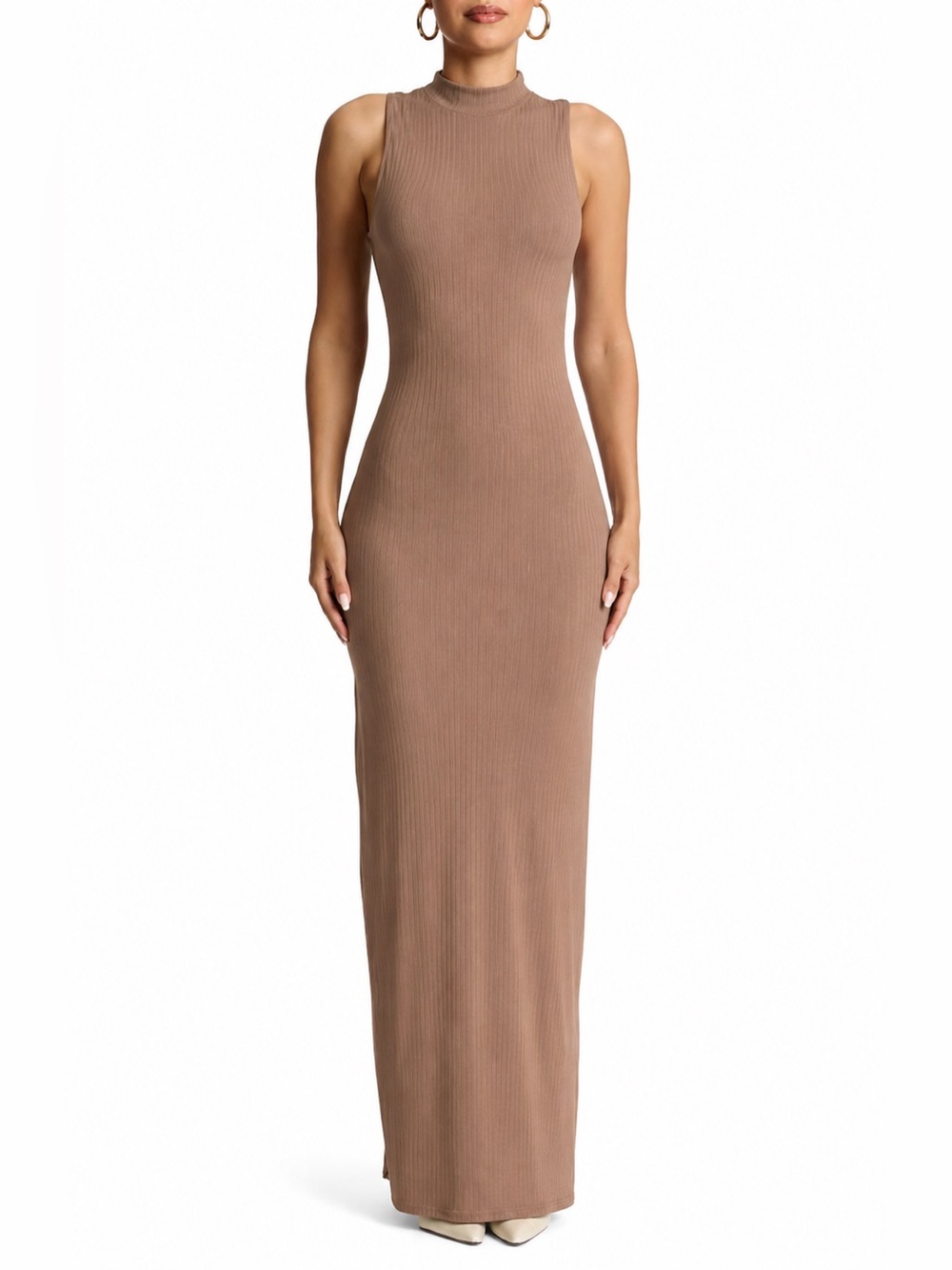 Naked Wardrobe Ribbed Sleeveless Maxi Dress Cocoa